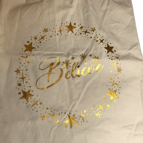 New JUMBO Canvas Tote Christmas Santa's Toy Bag "Believe" Gold Letters Cotton - Picture 9 of 9